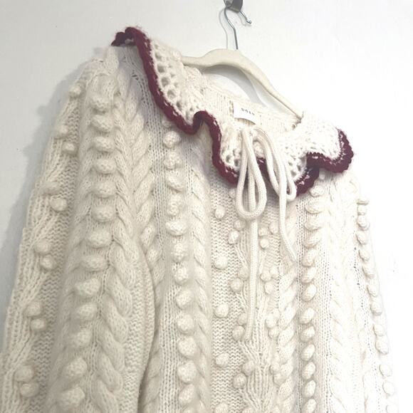 DOEN Rare Valentina Alpaca Peter Pan Collar Pom Pom Pullover Sweater Size XL - Picture 7 of 16